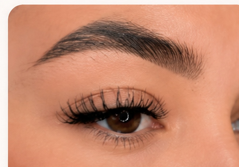 Perfectly defined brow and lash close-up at Serene Suite