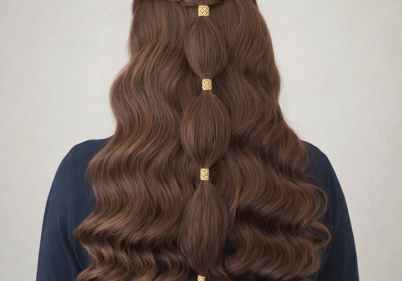 Elegant braided hair styling with gold accessories at Serene Suite